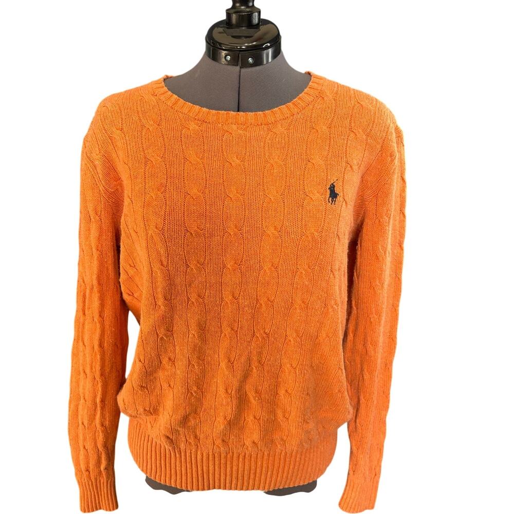 Vintage Polo Ralph Lauren 100% Silk Cable Knit Sweater Orange Sz Small
